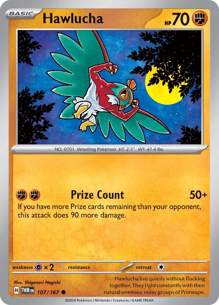 Hawlucha 107/167 card from SV06: Twilight Masquerade