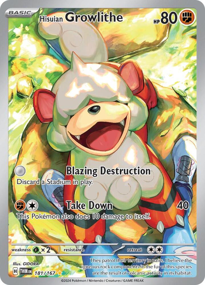 Hisuian Growlithe 181/167 card from SV06: Twilight Masquerade