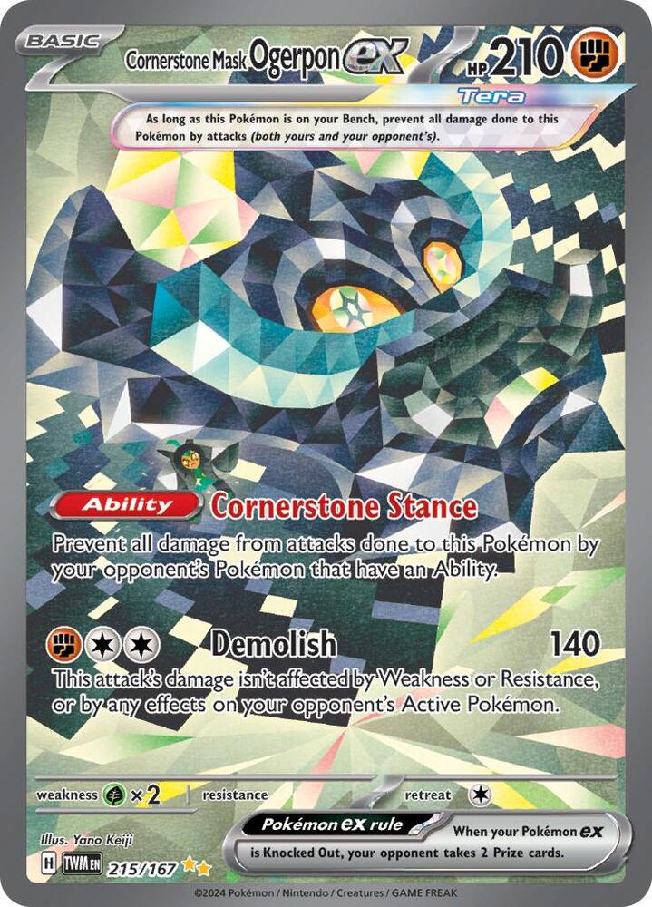 Cornerstone Mask Ogerpon ex 215/167 card from SV06: Twilight Masquerade