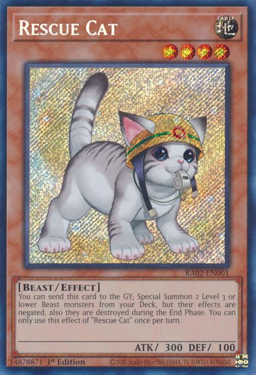 Rescue Cat (Alternate Art) (Secret Rare) RA02-EN001 card from 25th Anniversary Rarity Collection II