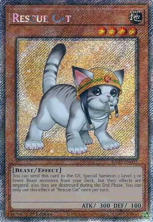 Rescue Cat (Alternate Art) (Platinum Secret Rare) RA02-EN001 card from 25th Anniversary Rarity Collection II
