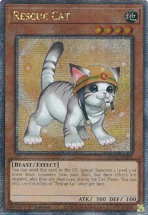 Rescue Cat (Alternate Art) (Quarter Century Secret Rare) RA02-EN001 card from 25th Anniversary Rarity Collection II