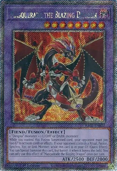 Masquerade the Blazing Dragon (Platinum Secret Rare) RA02-EN022 card from 25th Anniversary Rarity Collection II