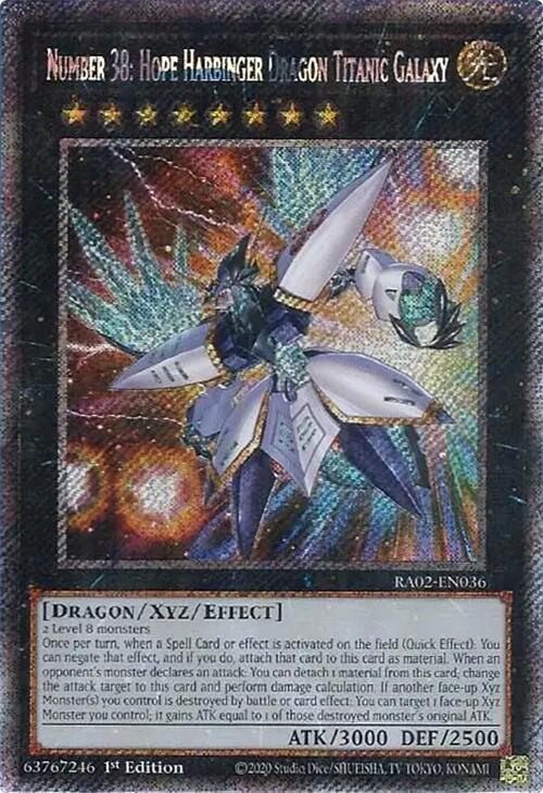 Number 38: Hope Harbinger Dragon Titanic Galaxy (Platinum Secret Rare) RA02-EN036 card from 25th Anniversary Rarity Collection II