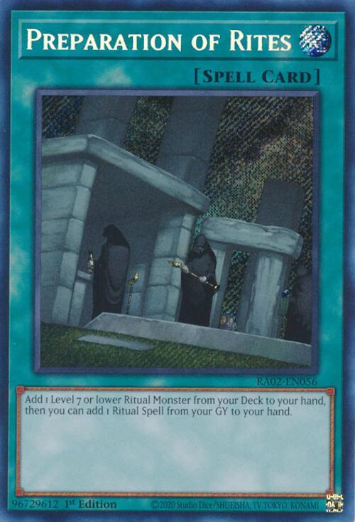 Preparation of Rites (Secret Rare) RA02-EN056 card from 25th Anniversary Rarity Collection II