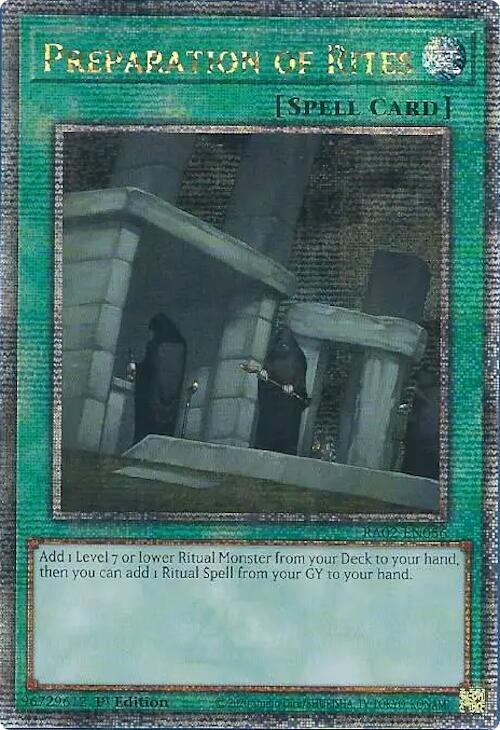 Preparation of Rites (Quarter Century Secret Rare) RA02-EN056 card from 25th Anniversary Rarity Collection II