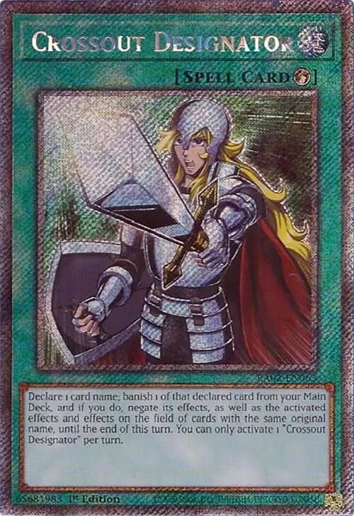 Crossout Designator (Platinum Secret Rare) RA02-EN063 card from 25th Anniversary Rarity Collection II