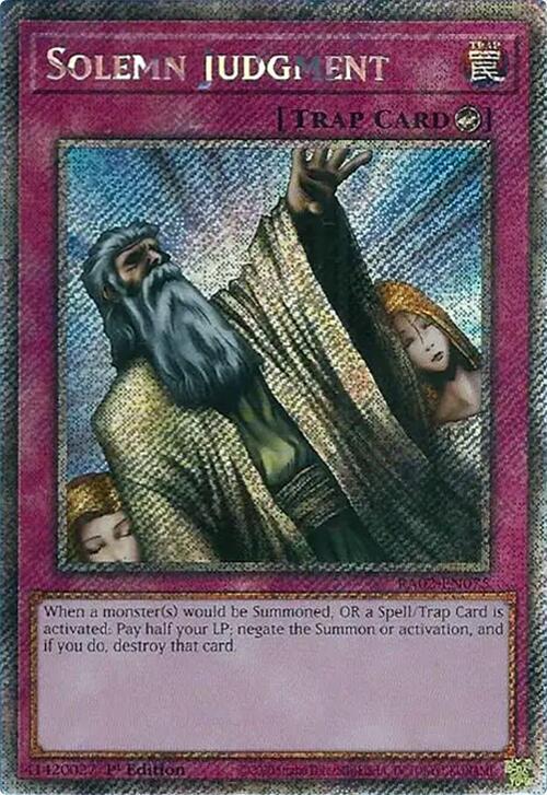 Solemn Judgment (Platinum Secret Rare) RA02-EN075 card from 25th Anniversary Rarity Collection II