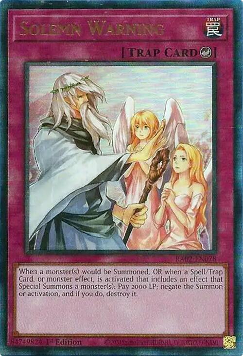 Solemn Warning (PUR) RA02-EN078 card from 25th Anniversary Rarity Collection II
