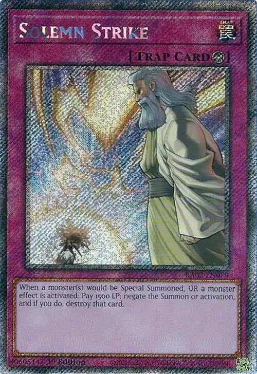 Solemn Strike (Platinum Secret Rare) RA02-EN079 card from 25th Anniversary Rarity Collection II