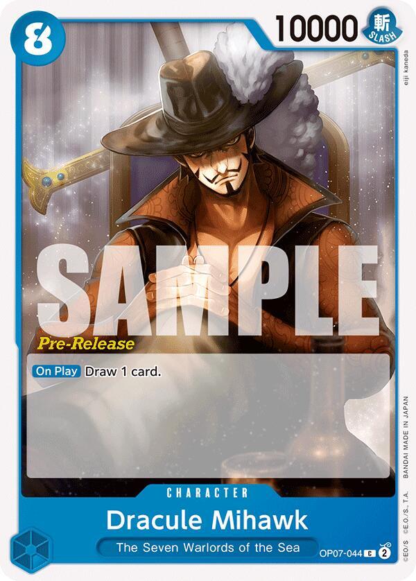 Dracule Mihawk OP07-044 card from 500 Years in the Future Pre-Release Cards