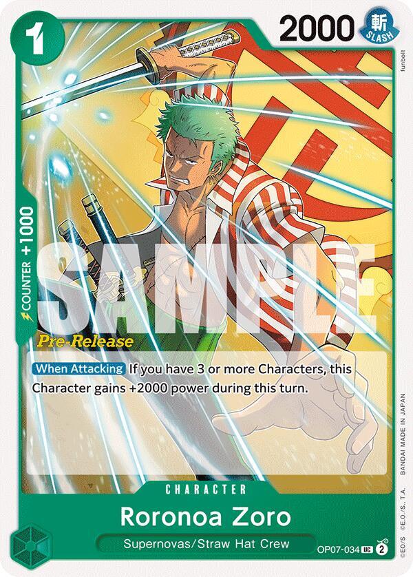 Roronoa Zoro OP07-034 card from 500 Years in the Future Pre-Release Cards