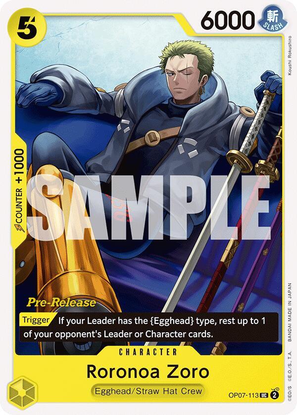Roronoa Zoro OP07-113 card from 500 Years in the Future Pre-Release Cards