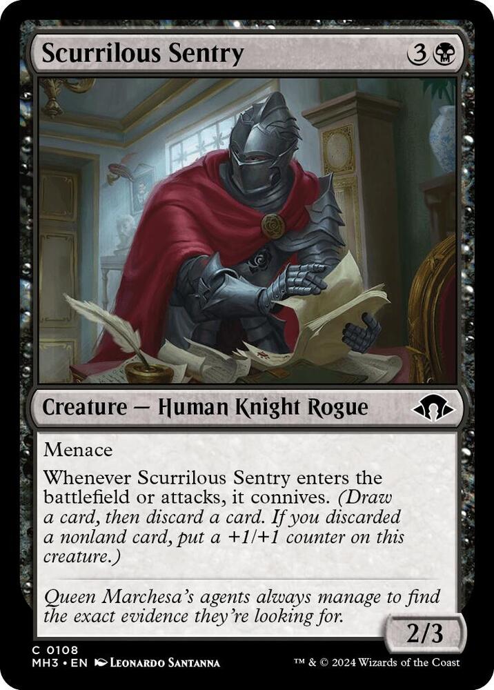 Scurrilous Sentry 108 card from Modern Horizons 3