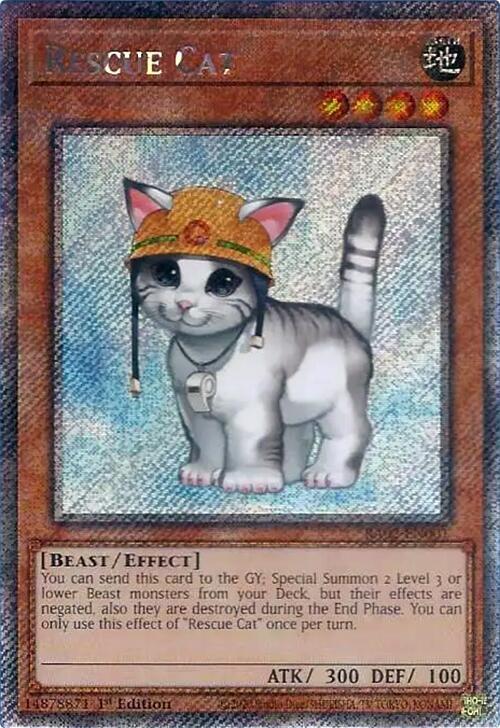 Rescue Cat (Platinum Secret Rare) RA02-EN001 card from 25th Anniversary Rarity Collection II
