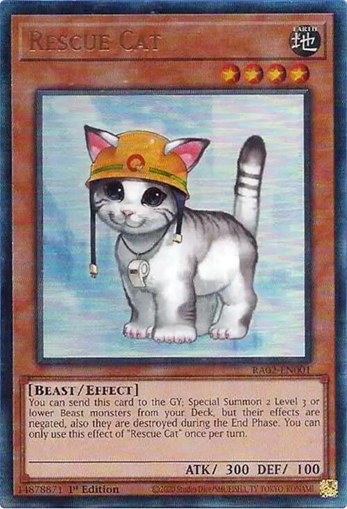 Rescue Cat (PUR) RA02-EN001 card from 25th Anniversary Rarity Collection II