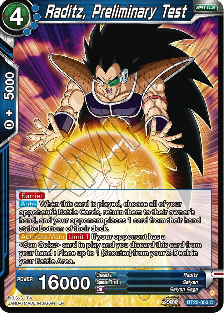 Raditz, Preliminary Test BT25-050 card from Legend of the Dragon Balls