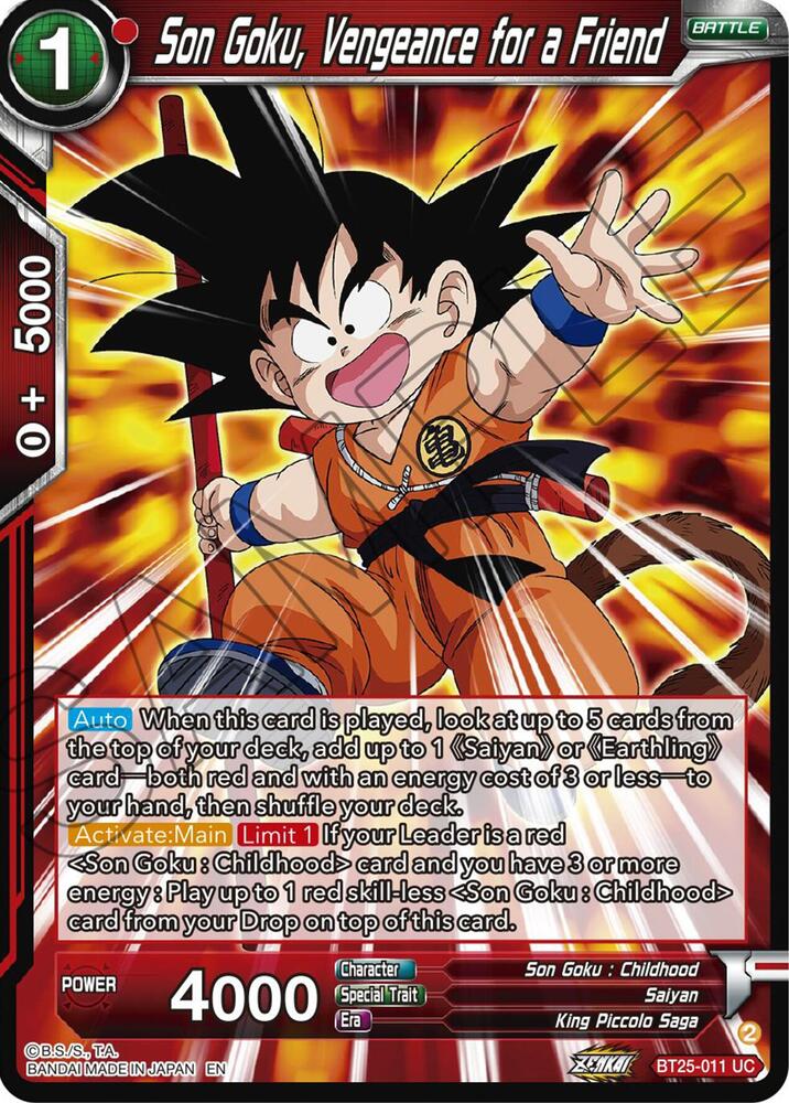 Son Goku, Vengeance for a Friend BT25-011 card from Legend of the Dragon Balls