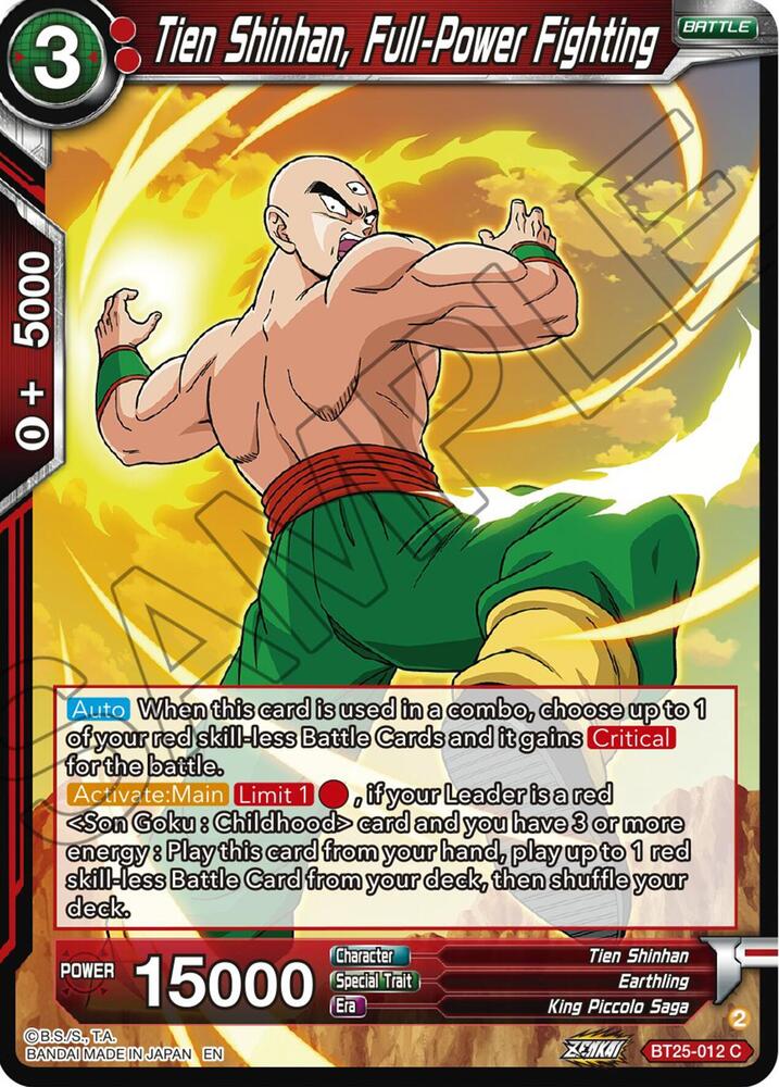 Tien Shinhan, Full-Power Fighting BT25-012 card from Legend of the Dragon Balls