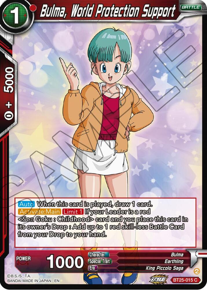 Bulma, World Protection Support BT25-015 card from Legend of the Dragon Balls