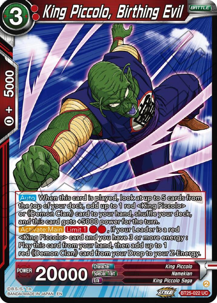 King Piccolo, Birthing Evil BT25-022 card from Legend of the Dragon Balls