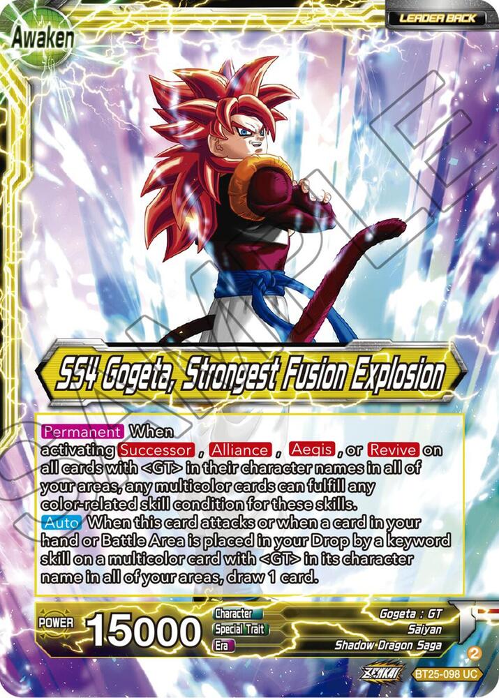 SS4 Son Goku & SS4 Vegeta // SS4 Gogeta, Strongest Fusion Explosion BT25-098 card from Legend of the Dragon Balls