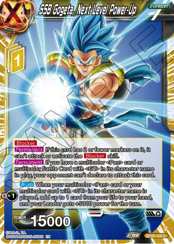 SSB Gogeta, Next Level Power-Up BT25-100 card from Legend of the Dragon Balls
