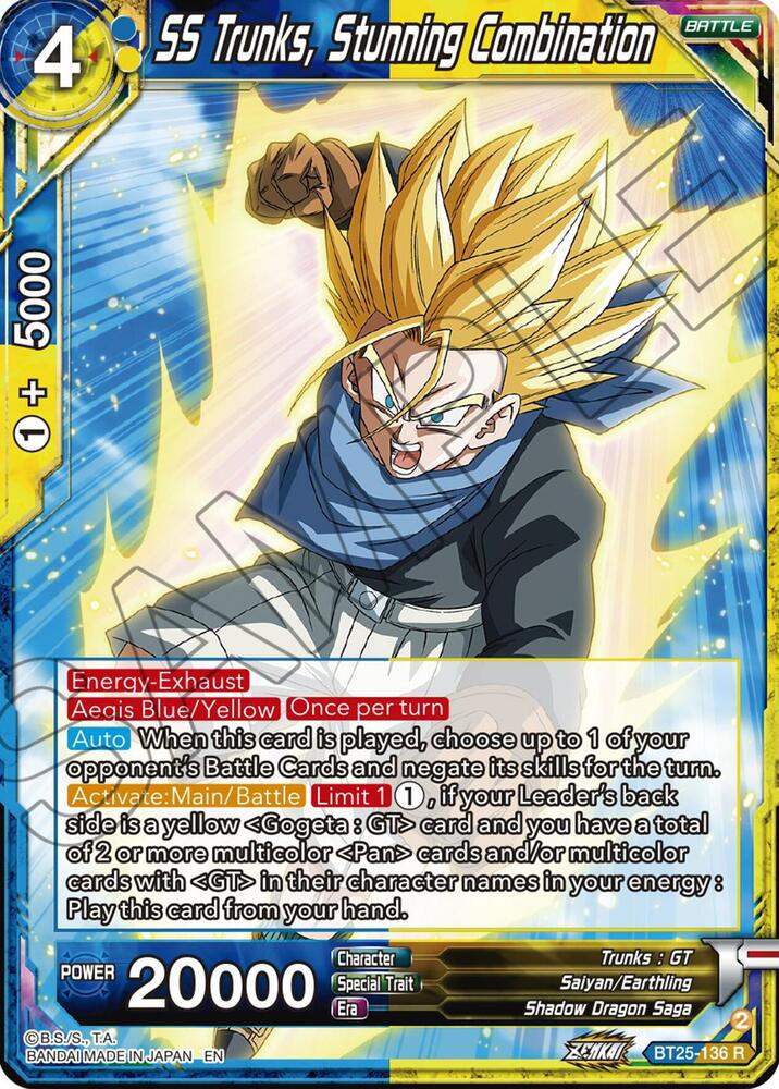 SS Trunks, Stunning Combination BT25-136 card from Legend of the Dragon Balls