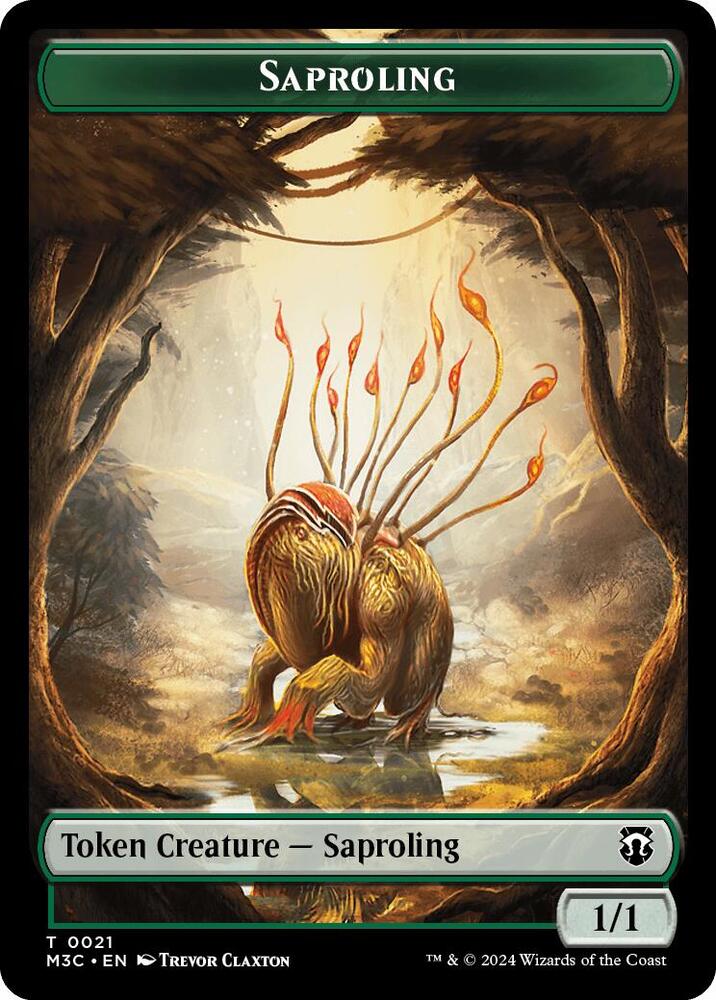 Saproling (Ripple Foil) // Emblem - Garruk, Apex Predator Double-Sided Token 21 // 27 card from Commander: Modern Horizons 3