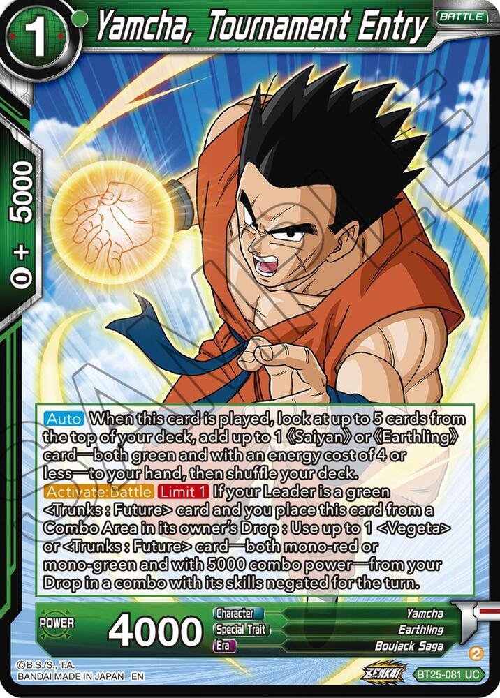 Yamcha, Tournament Entry BT25-081 card from Legend of the Dragon Balls