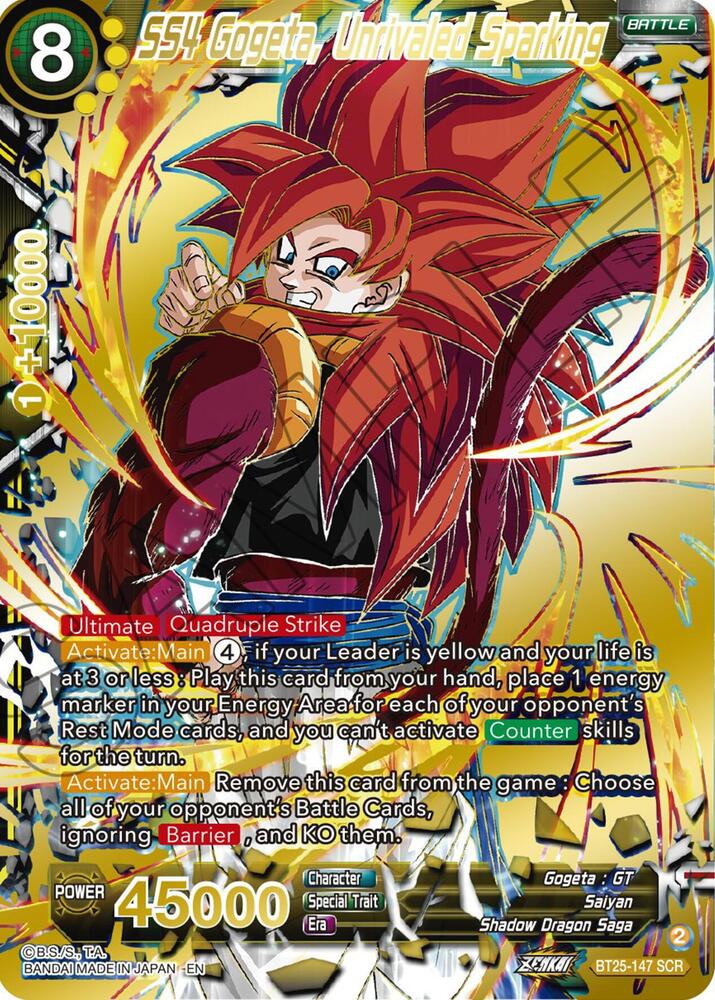SS4 Gogeta, Unrivaled Sparking BT25-147 card from Legend of the Dragon Balls
