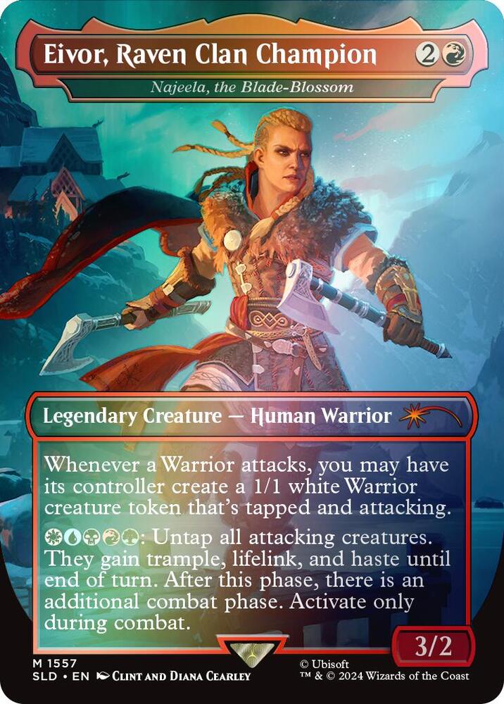 Eivor, Raven Clan Champion - Najeela, the Blade-Blossom (Rainbow Foil) 1557 card from Secret Lair Drop Series
