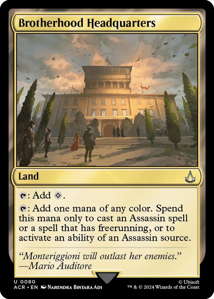 Brotherhood Headquarters 80 card from Universes Beyond: Assassin's Creed