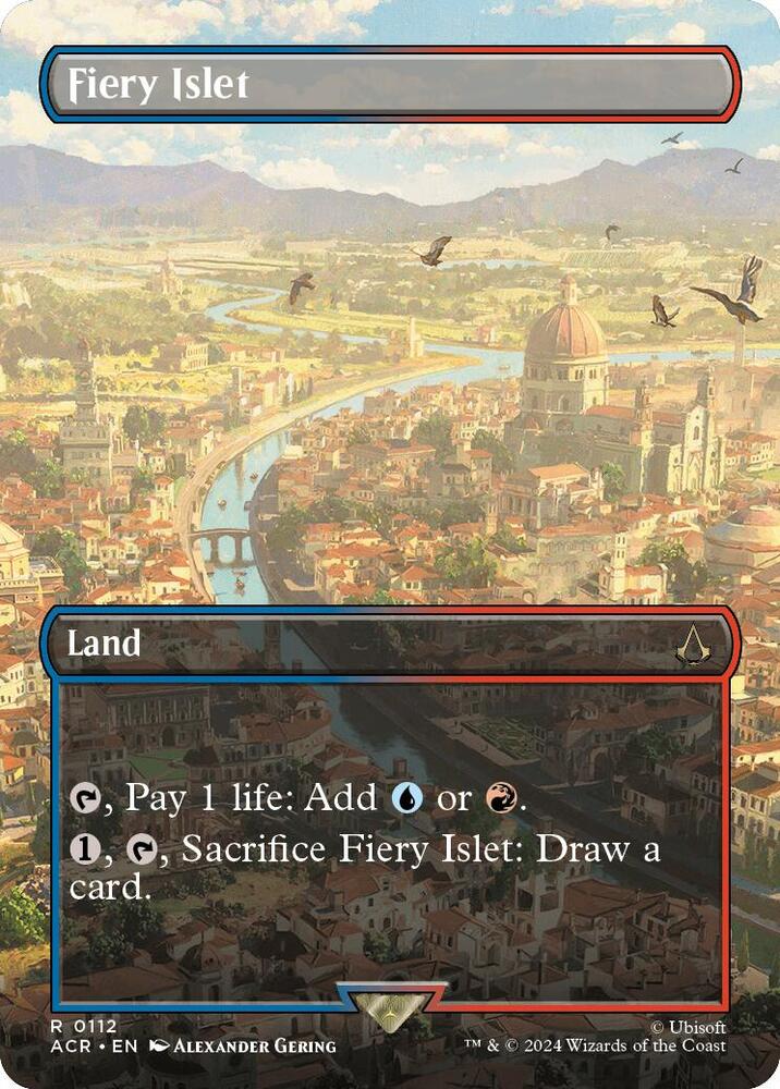 Fiery Islet (Borderless) 112 card from Universes Beyond: Assassin's Creed