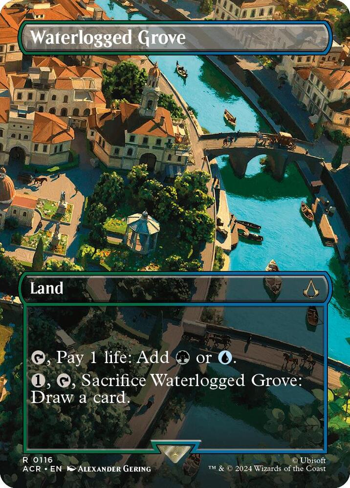 Waterlogged Grove (Borderless) 116 card from Universes Beyond: Assassin's Creed