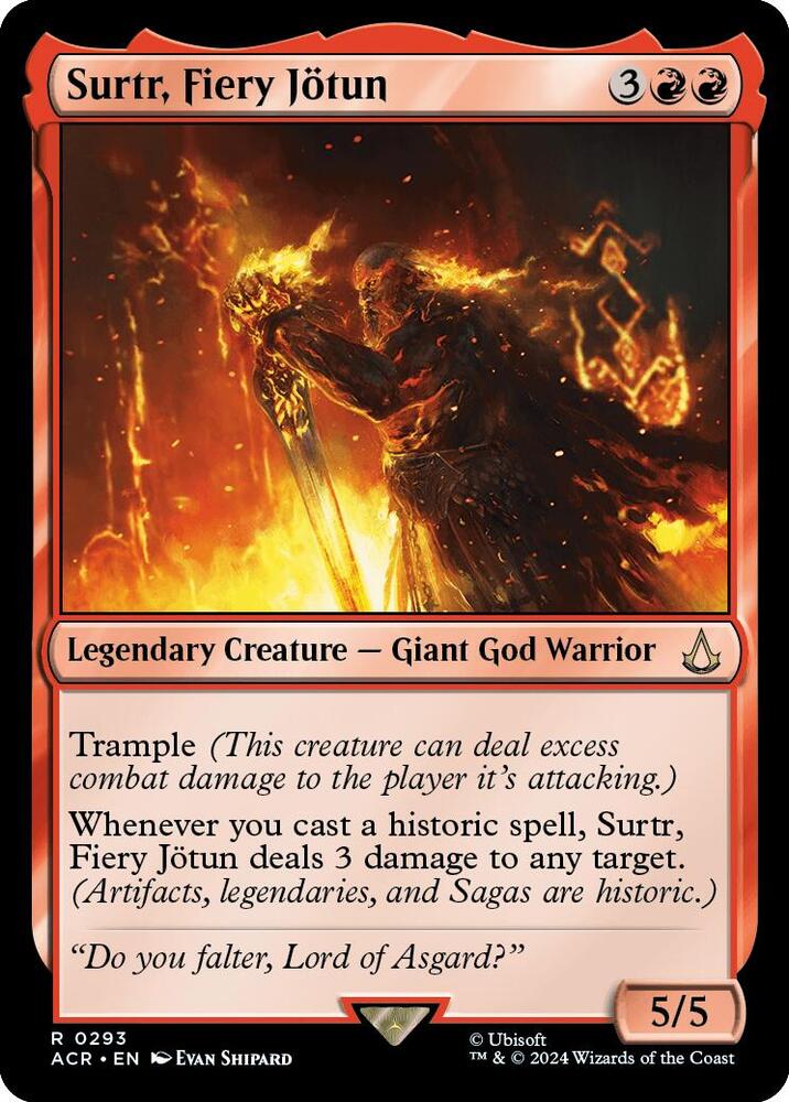 Surtr, Fiery Jötun 293 card from Universes Beyond: Assassin's Creed