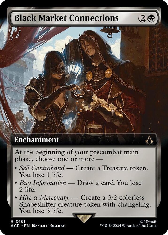 Black Market Connections (Extended Art) 161 card from Universes Beyond: Assassin's Creed