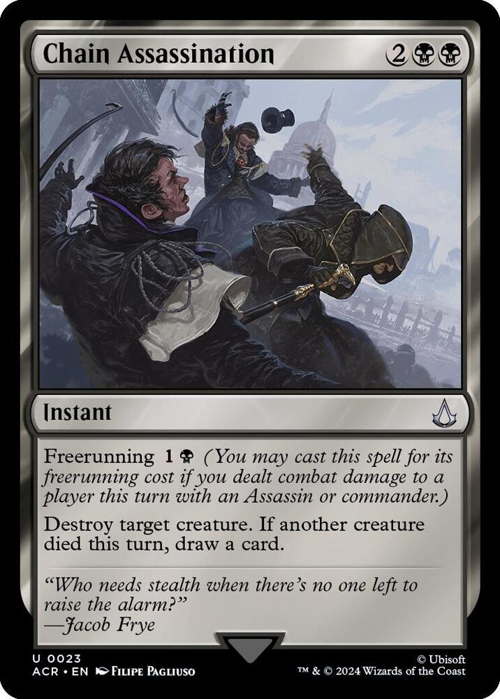 Chain Assassination 23 card from Universes Beyond: Assassin's Creed