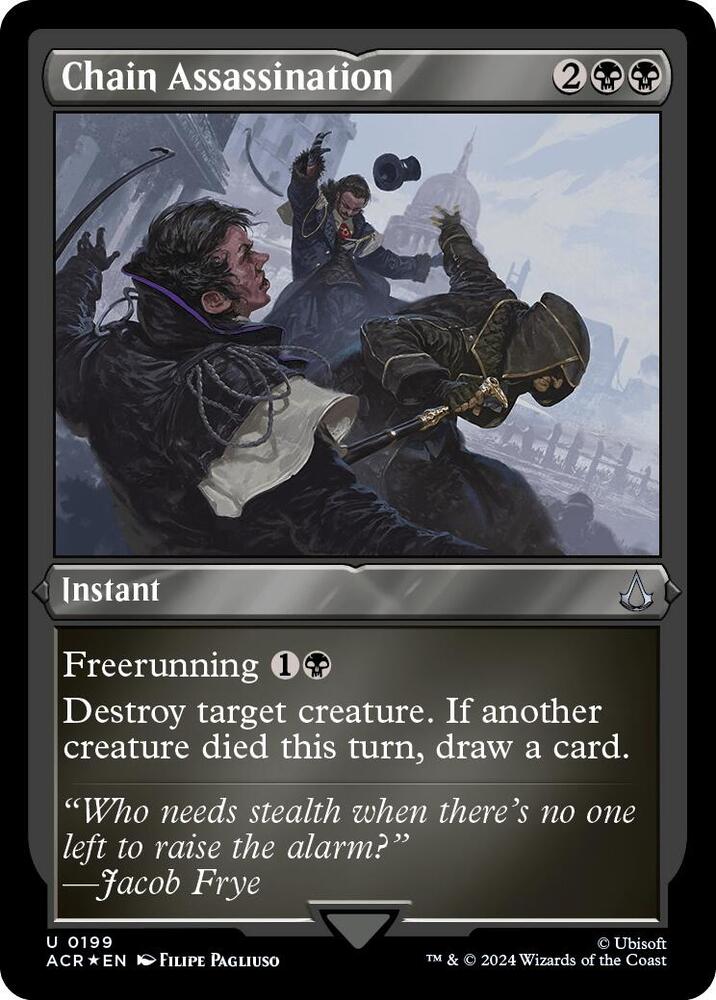 Chain Assassination (Foil Etched) 199 card from Universes Beyond: Assassin's Creed