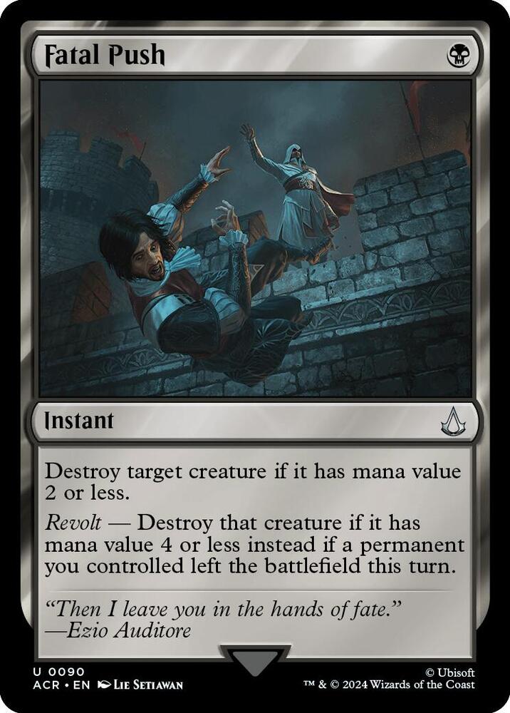 Fatal Push 90 card from Universes Beyond: Assassin's Creed