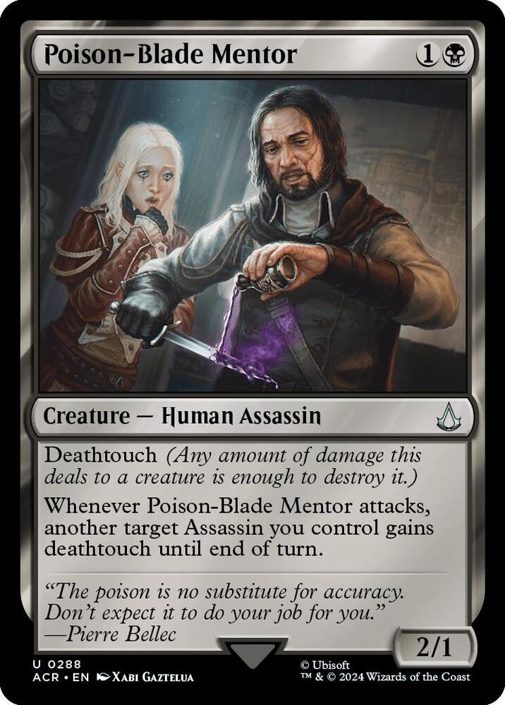 Poison-Blade Mentor 288 card from Universes Beyond: Assassin's Creed