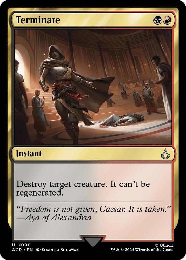 Terminate 98 card from Universes Beyond: Assassin's Creed