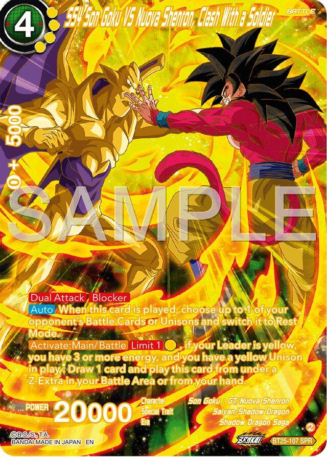SS4 Son Goku Vs Nuova Shenron, Clash With a Soldier (SPR) BT25-107 card from Legend of the Dragon Balls