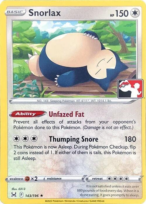Snorlax 143/196 card from Prize Pack Series Cards