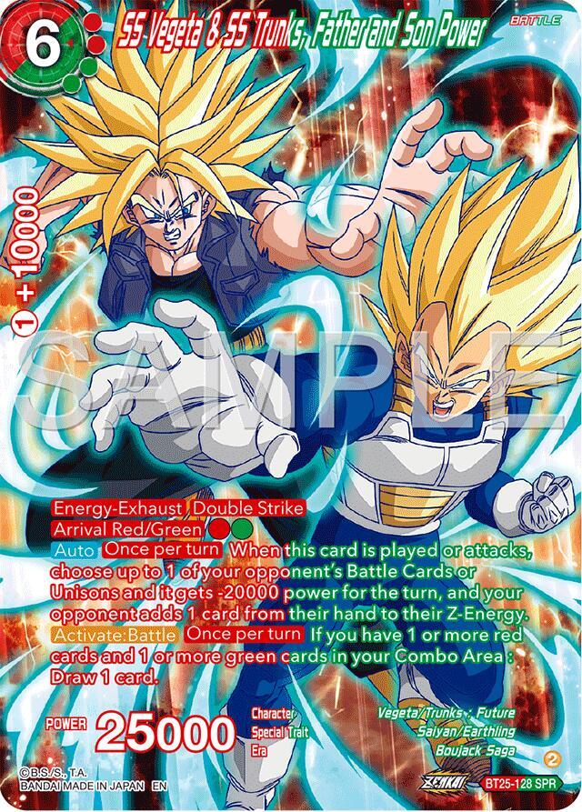 SS Vegeta & SS Trunks, Father and Son Power (SPR) BT25-128 card from Legend of the Dragon Balls