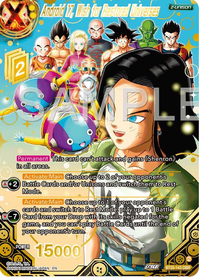 Android 17, Wish for Restored Universes (DBR) BT25-143 card from Legend of the Dragon Balls