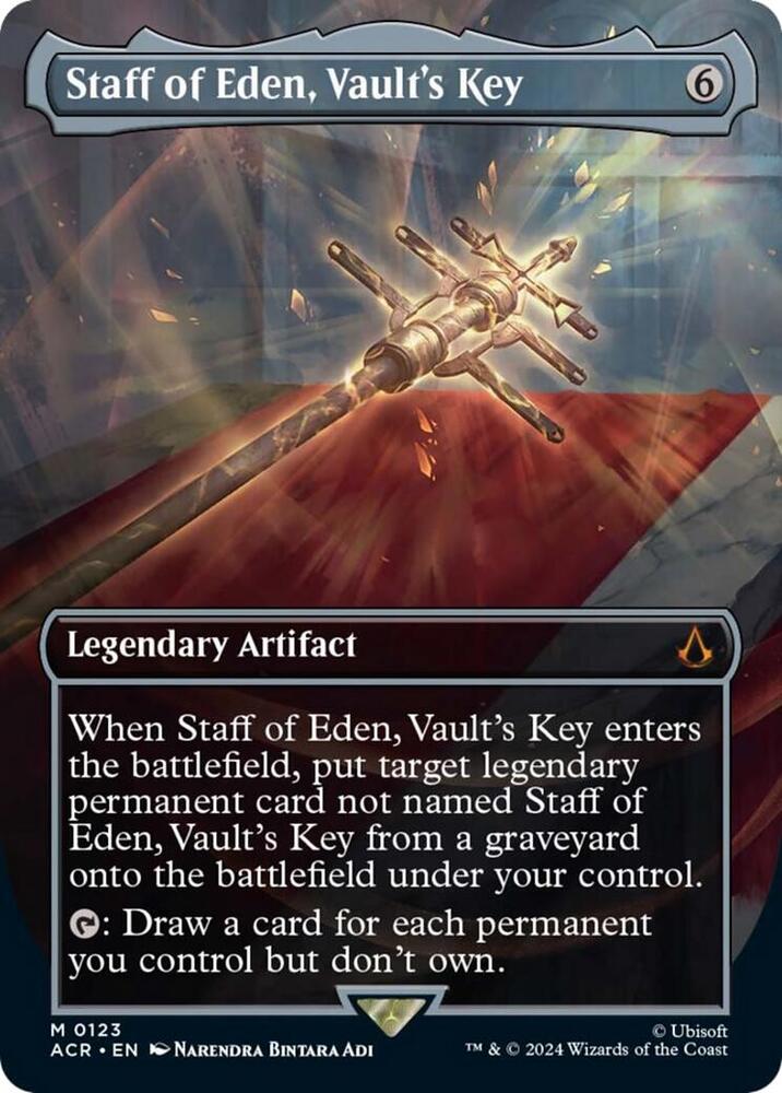 Staff of Eden, Vault's Key (Borderless) 123 card from Universes Beyond: Assassin's Creed
