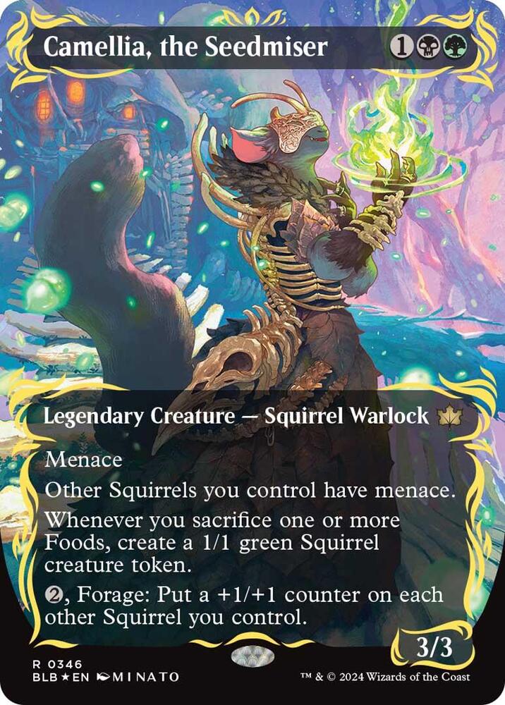 Camellia, the Seedmiser (Borderless) (Raised Foil) 346 card from Bloomburrow