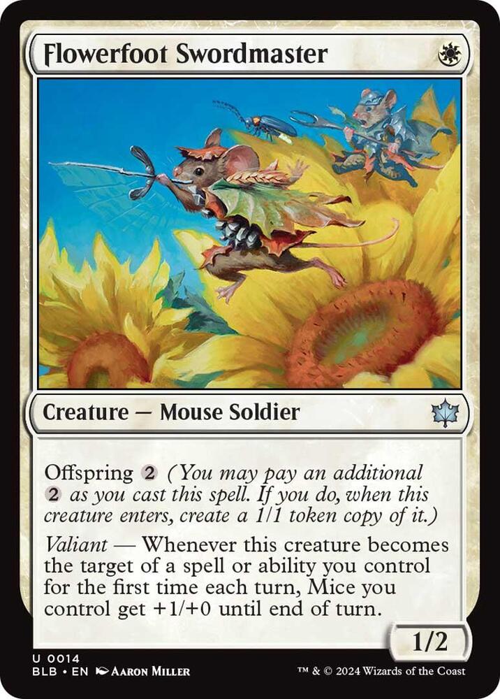 Flowerfoot Swordmaster 14 card from Bloomburrow