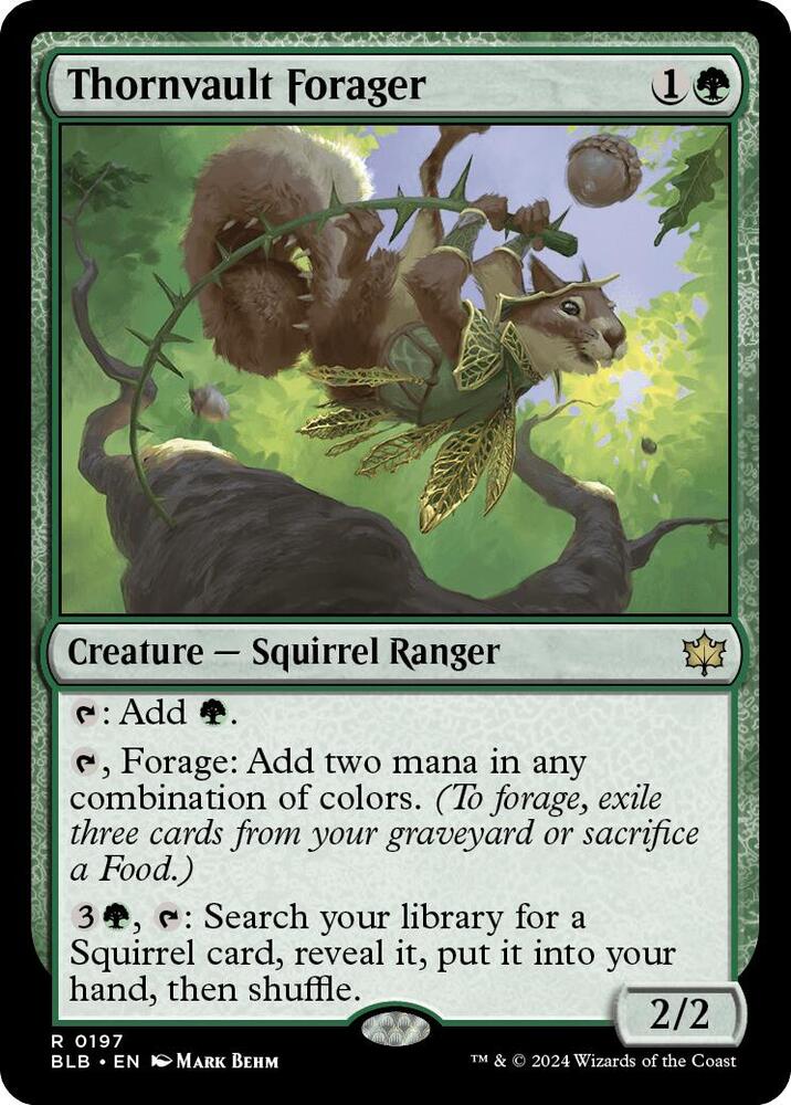 Thornvault Forager 197 card from Bloomburrow